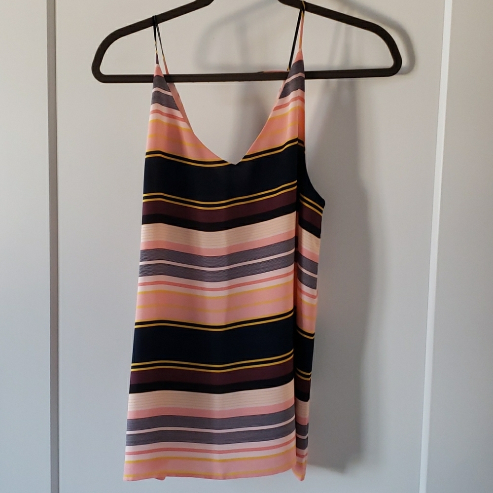 Loft Striped Double V Chifon Tank